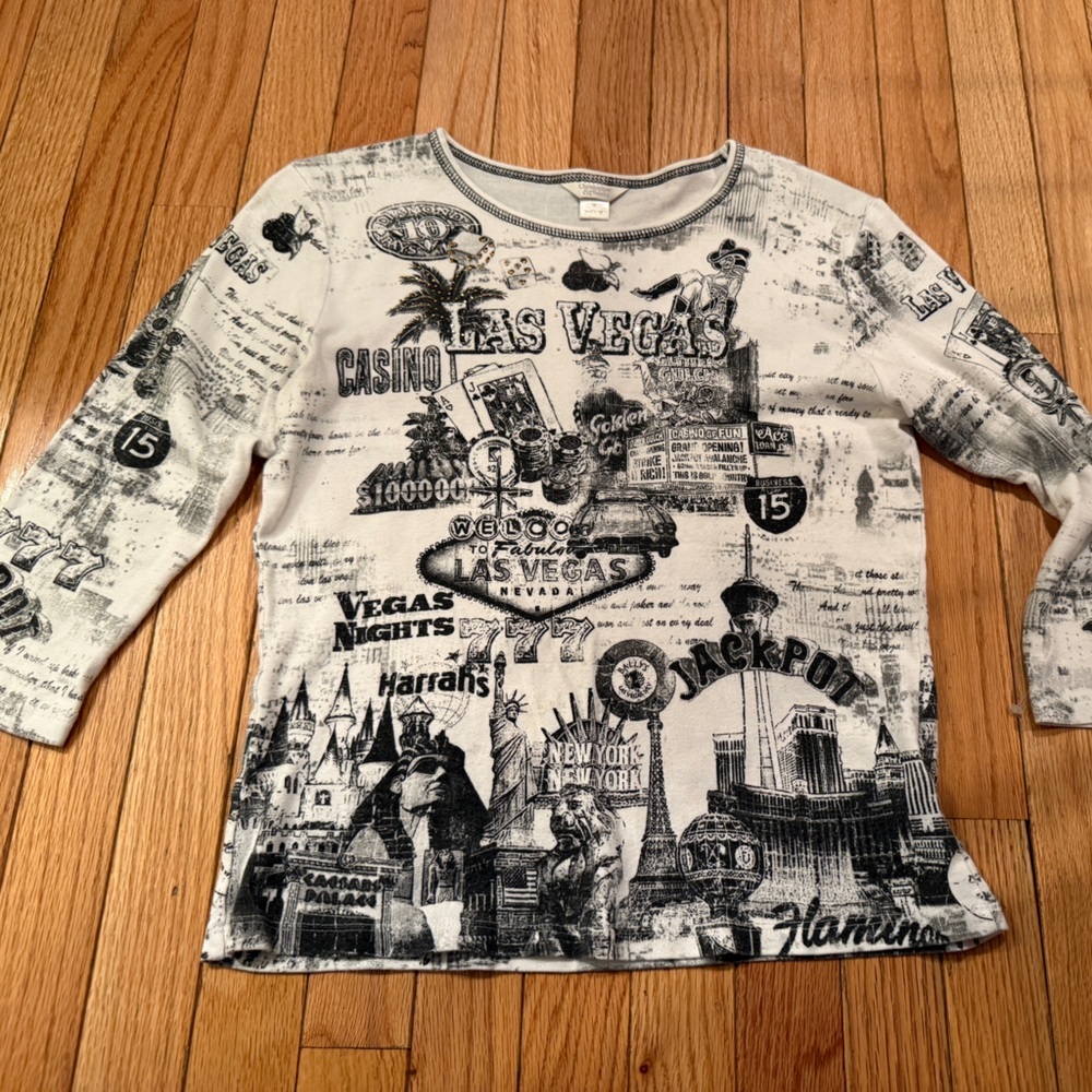 Christopher & Banks Black and White Graphic Long Sleeve Las Vegas Tee